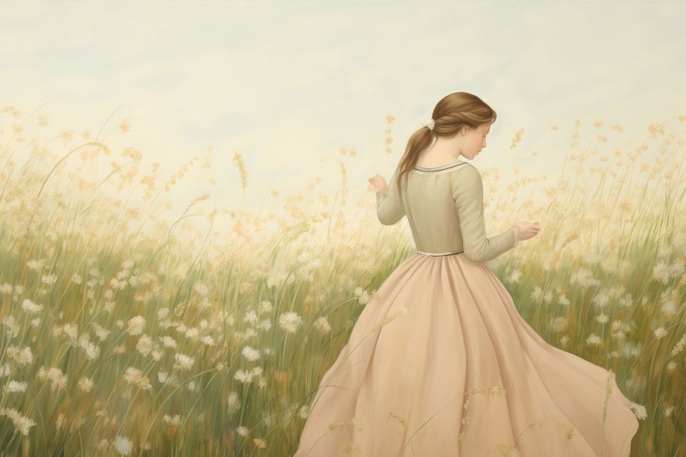 Illustration of meadow painting fashion dress.