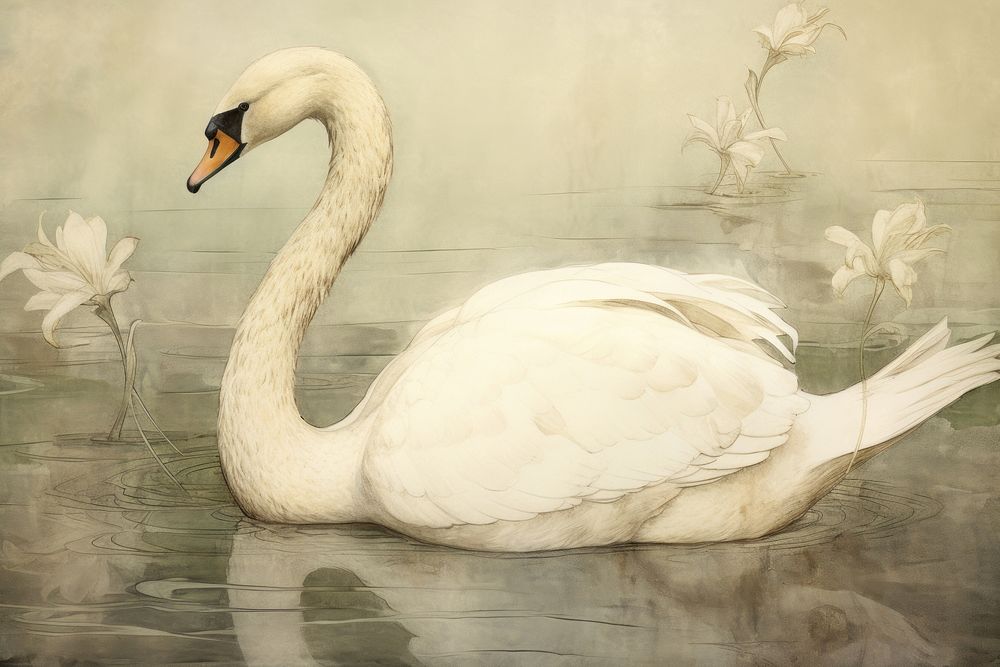 Illustration of swan animal bird reflection.