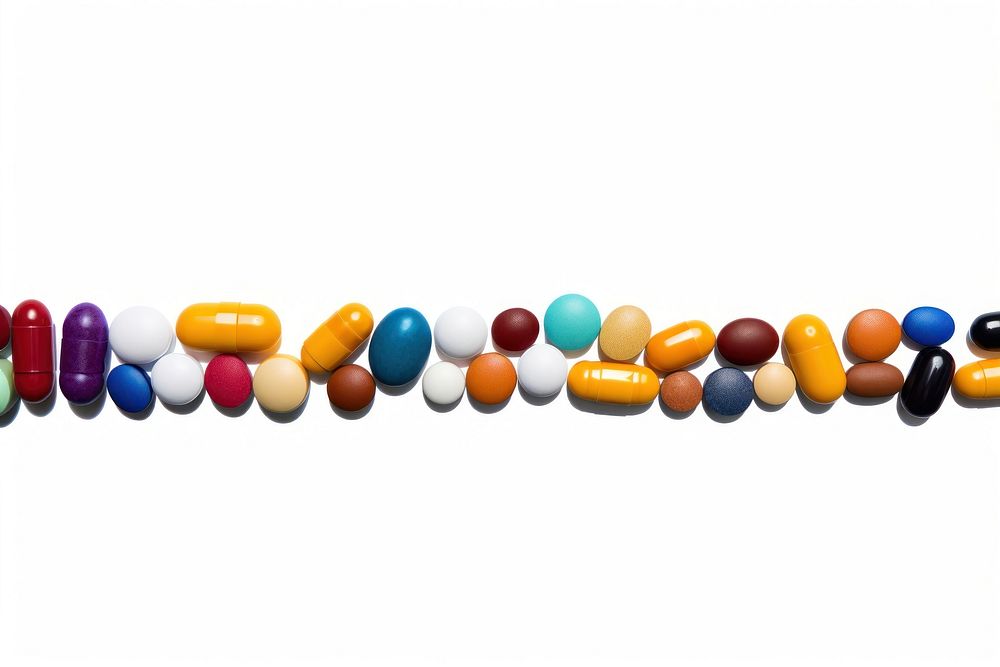 Pills capsule white background copy space.