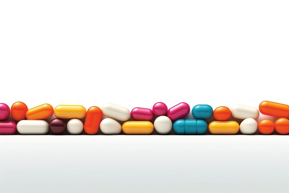 Pills capsule line white background.