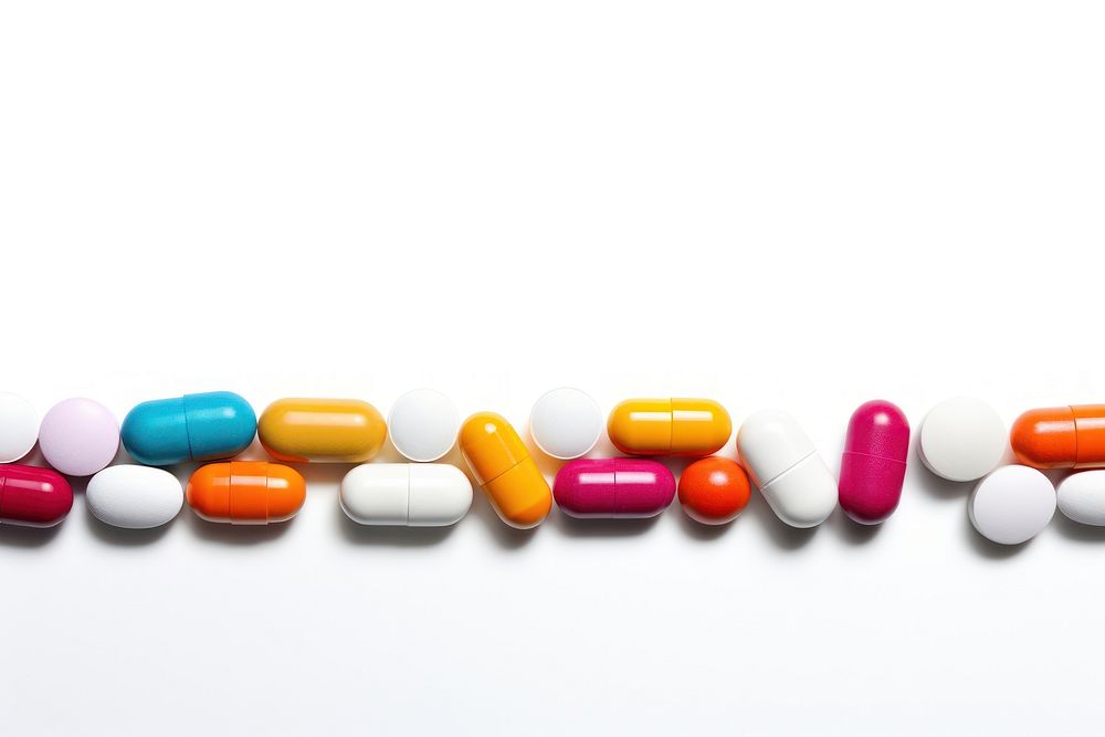 Pills capsule white background medication.