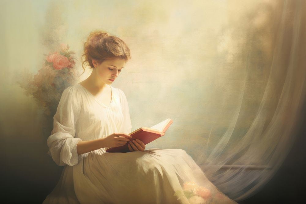 Illustration of woman reading painting sitting art.