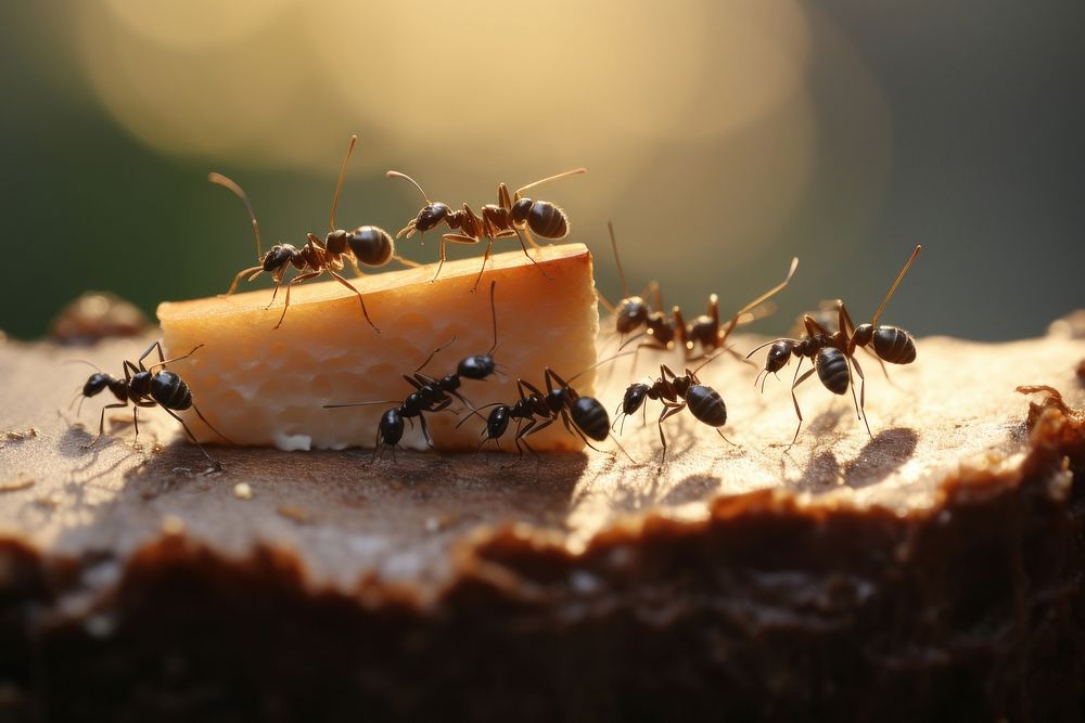 Ants gather and carrying piece of cake insect animal nature. AI generated Image by rawpixel.
