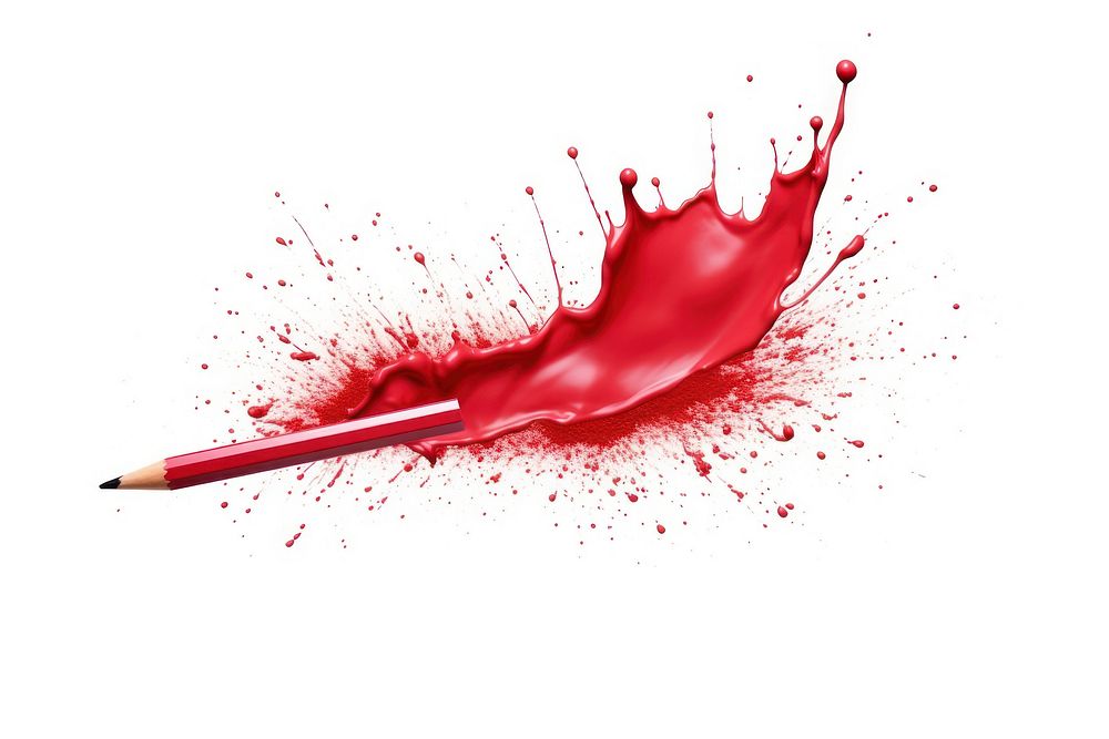 Splash red paint pen white background.