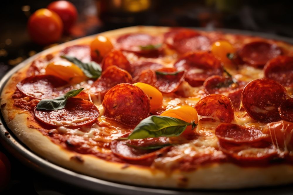 Pizza food pepperoni basil.