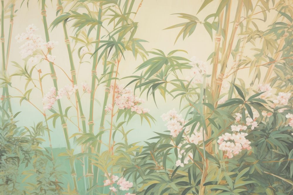 Bamboo garden craft collage art backgrounds painting.