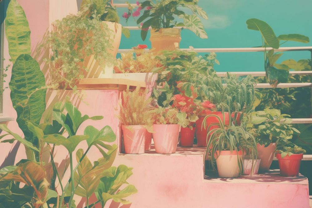 Balcony garden craft collage architecture outdoors nature.