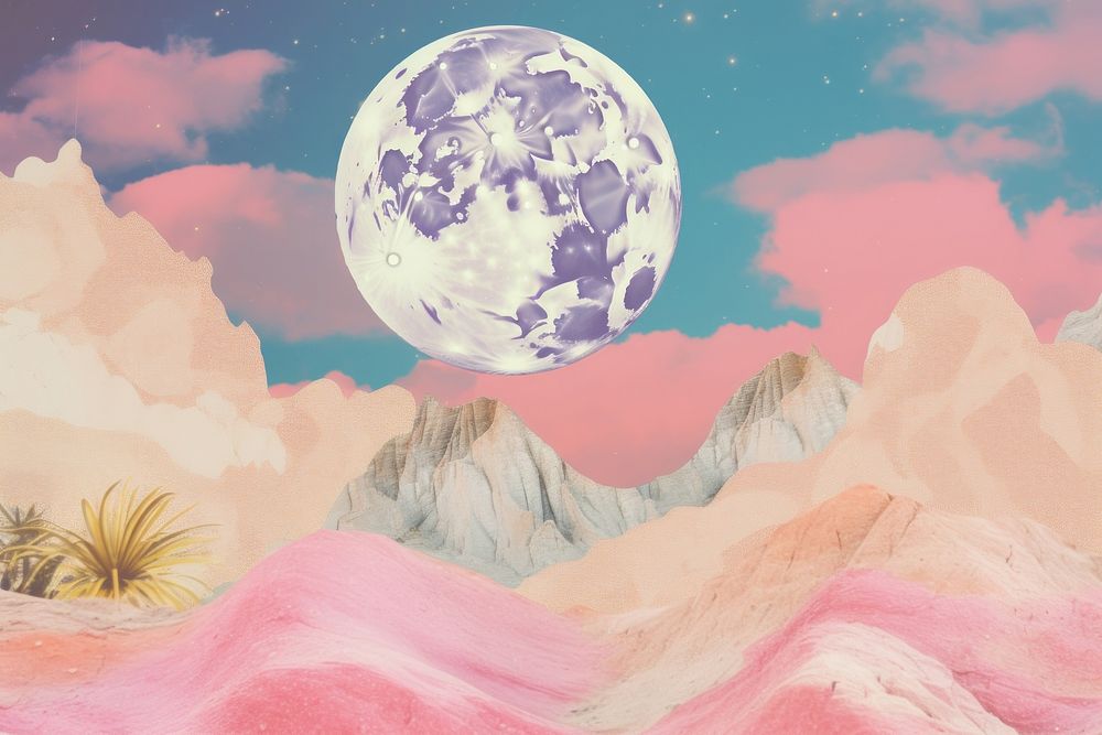 Moon floating mountain craft collage space astronomy outdoors.