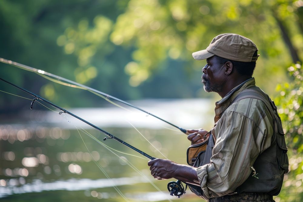 African American fishing recreation outdoors.