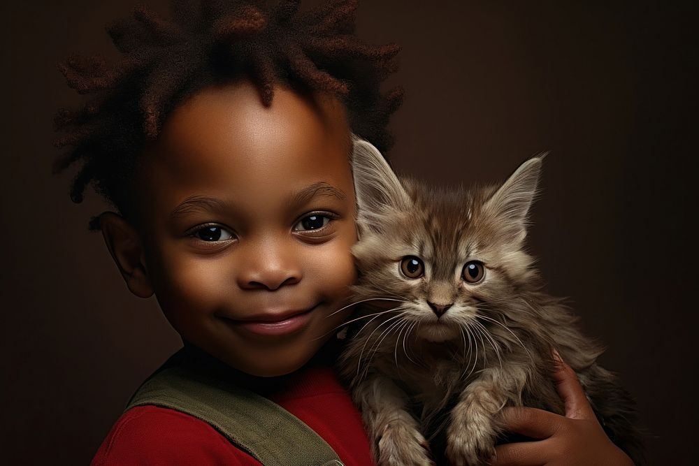 African American kid pet portrait mammal.