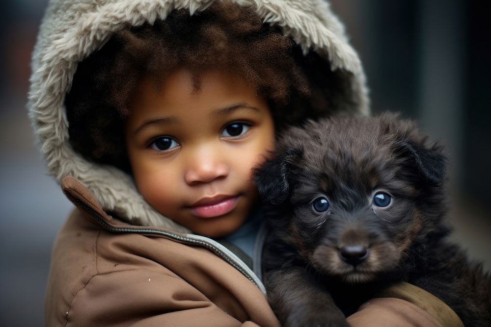 African American kid pet portrait mammal.