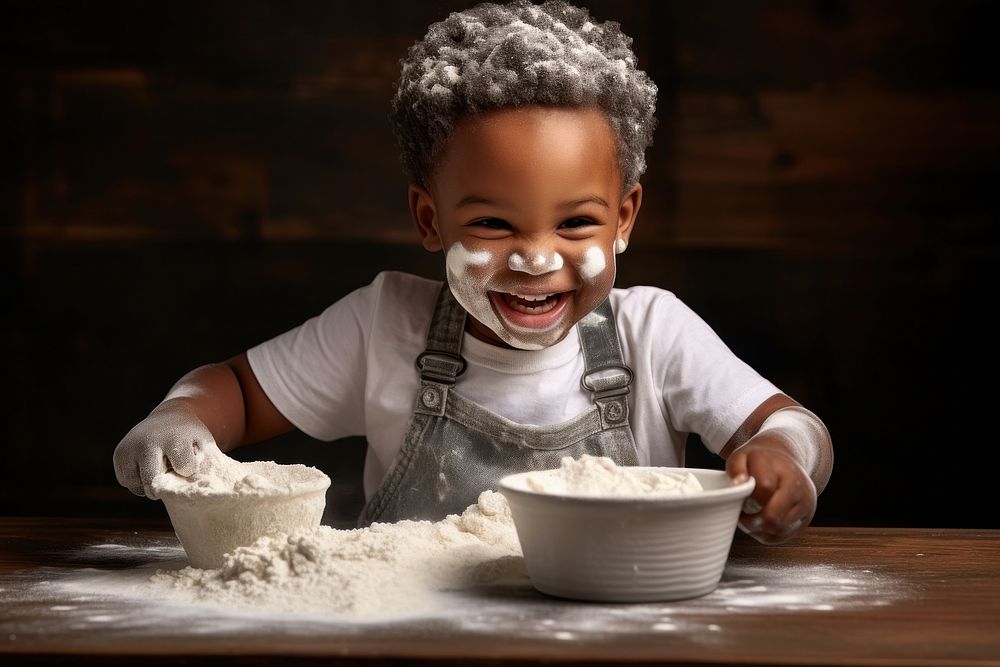 African American kid flour baby bowl.