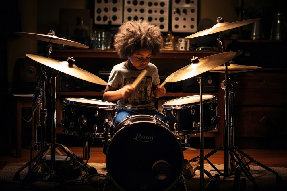 African American kid percussion musician drummer.