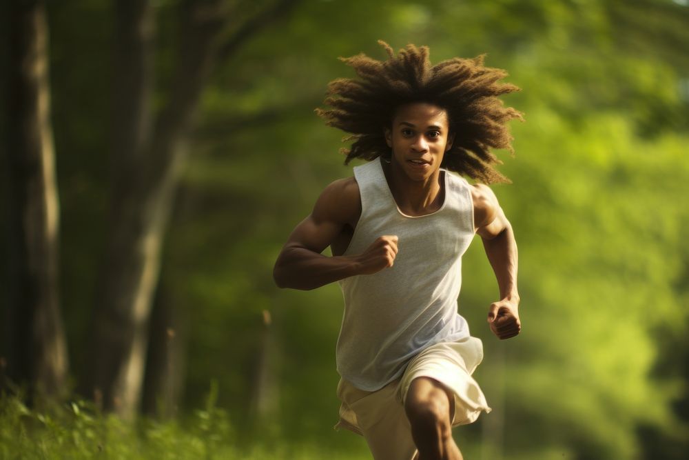 African American running jogging determination.