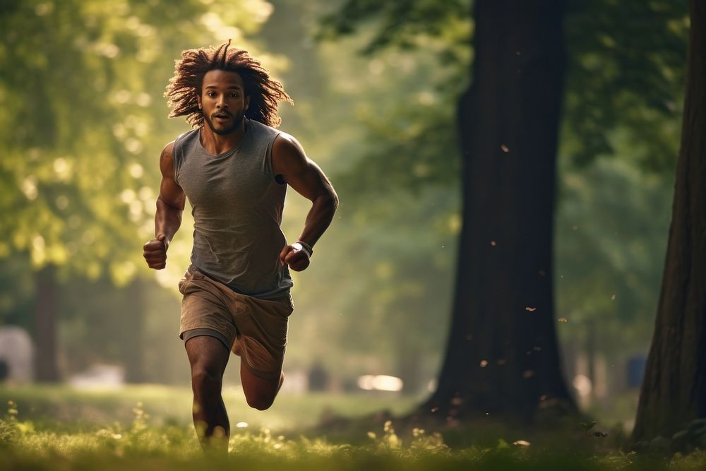 African American running jogging adult.