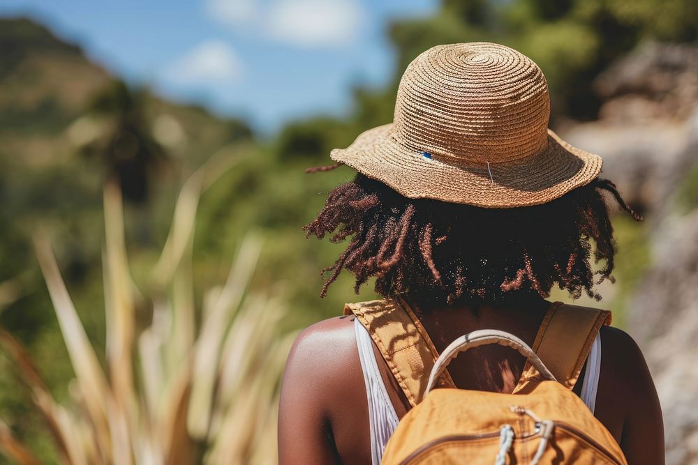 African American backpack summer travel.