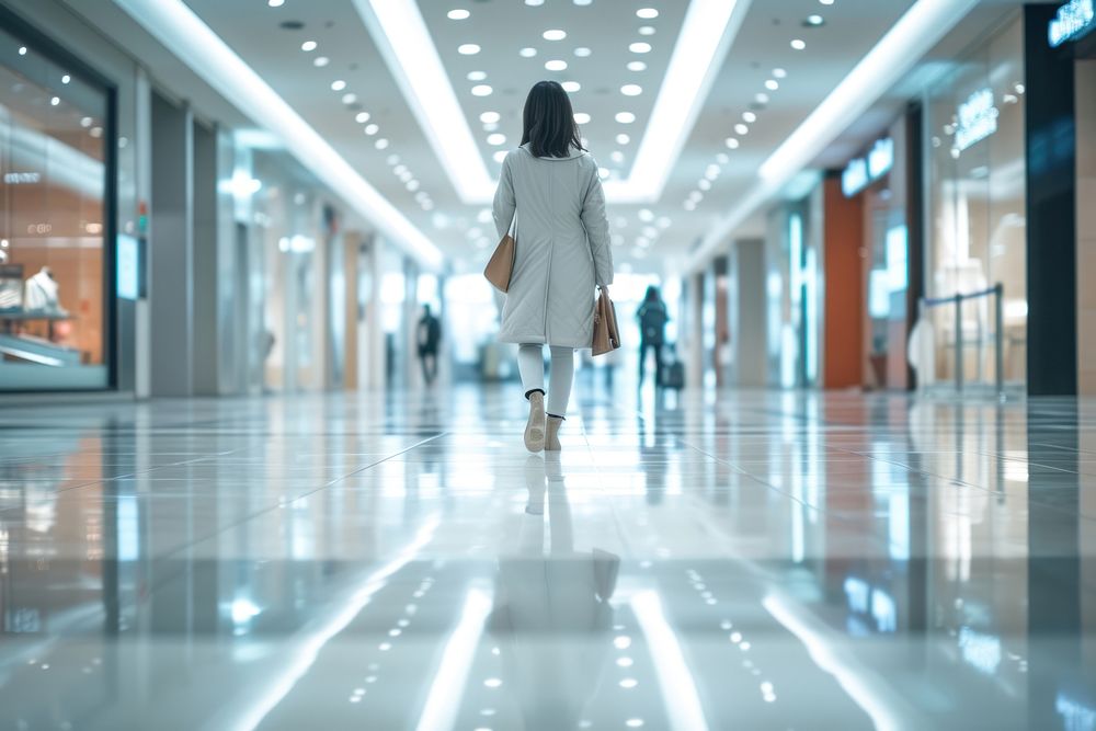 Japan fashionista walking building airport.