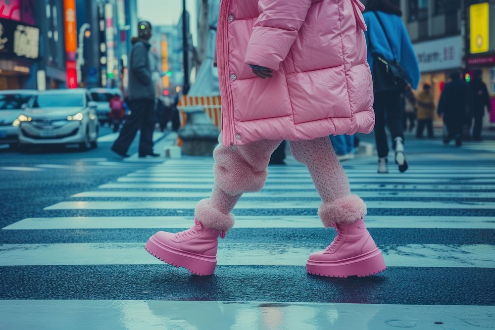 Japan fashionista footwear walking street.