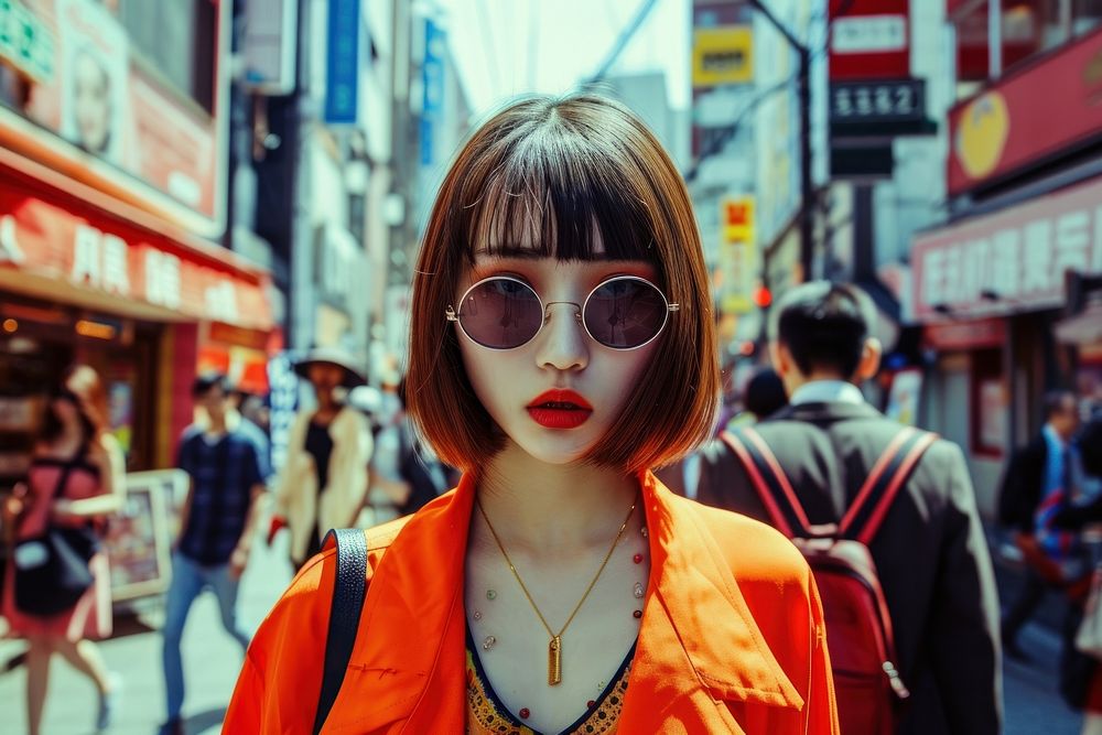 Japan fashionista street sunglasses portrait.