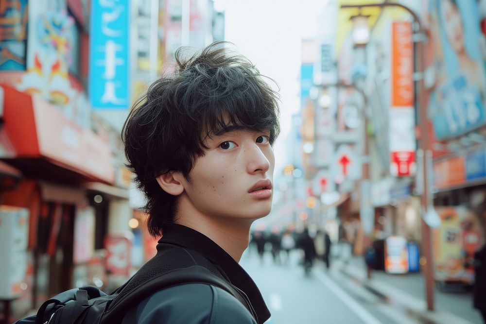 Japan teenage street photo contemplation.