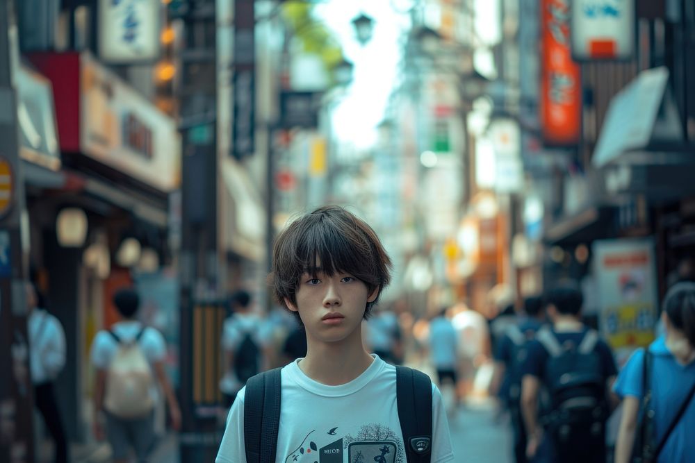 Japan teenage street portrait walking.
