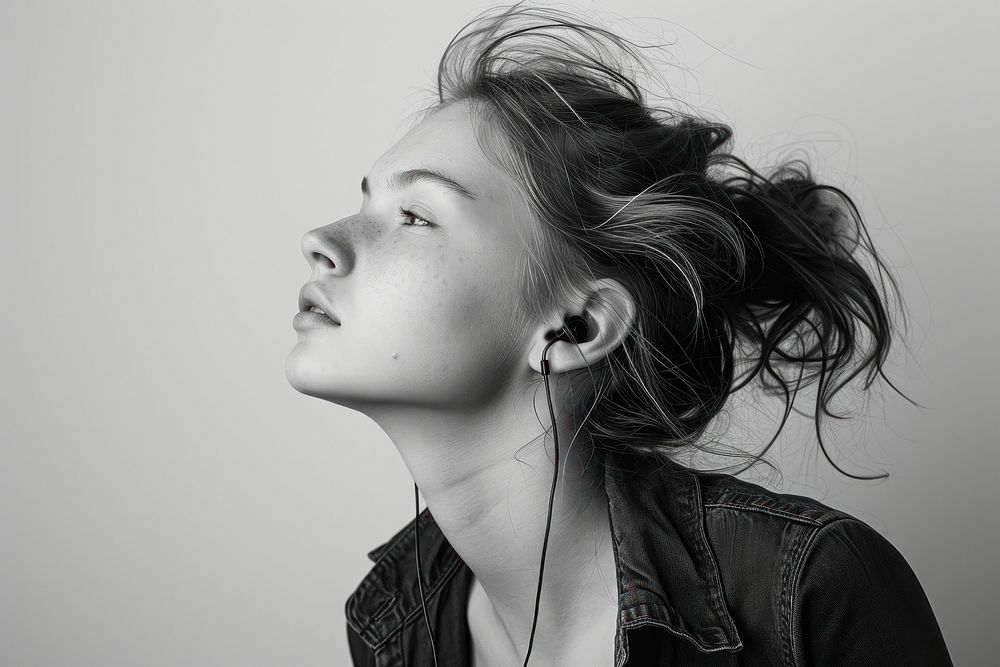 Woman with earbuds photography portrait adult.