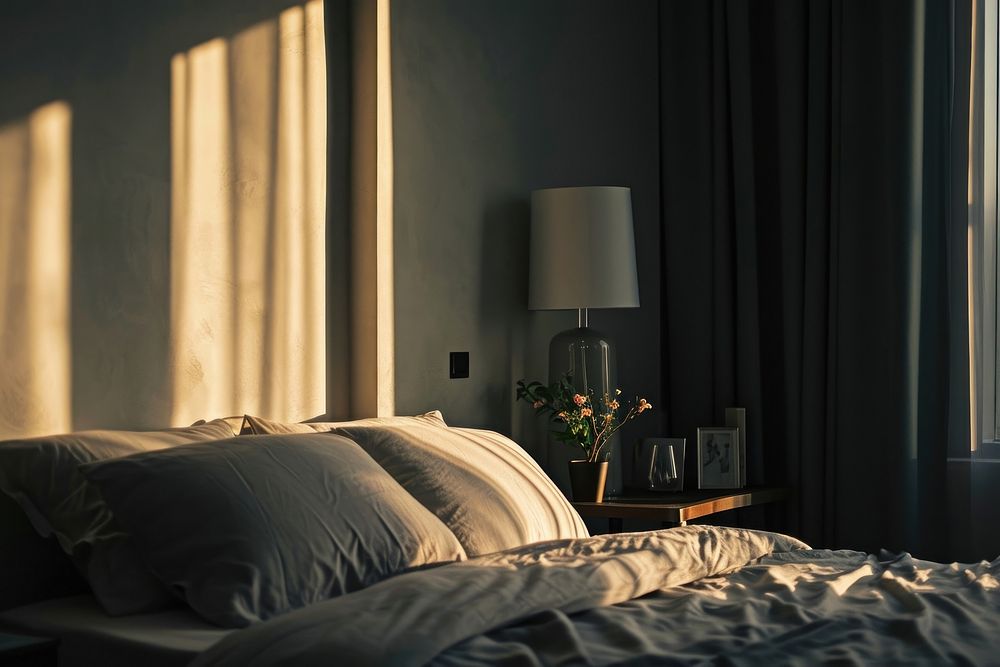 Bedroom furniture pillow lamp. AI generated Image by rawpixel.