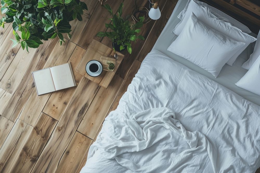 Bedroom furniture pillow floor. AI generated Image by rawpixel.