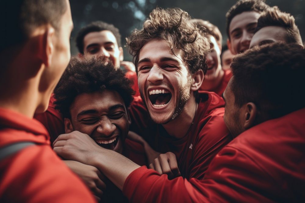 Cheerful basketball players celebrating victory laughing adult togetherness. AI generated Image by rawpixel.