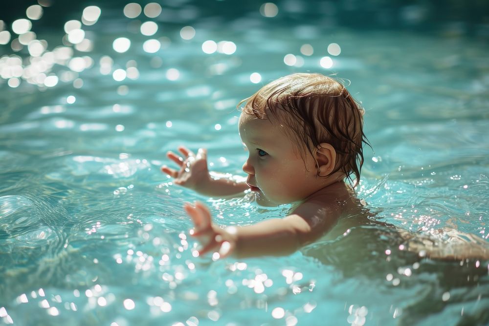 Baby swimming recreation outdoors portrait. AI generated Image by rawpixel.