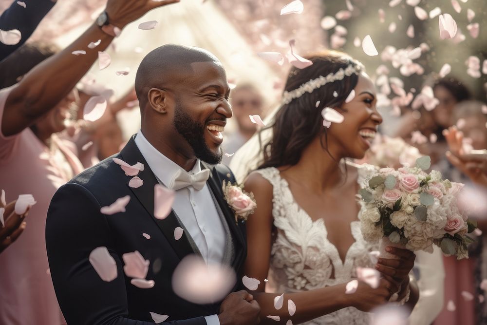 Happy with black couple at wedding ceremony flower bride adult.