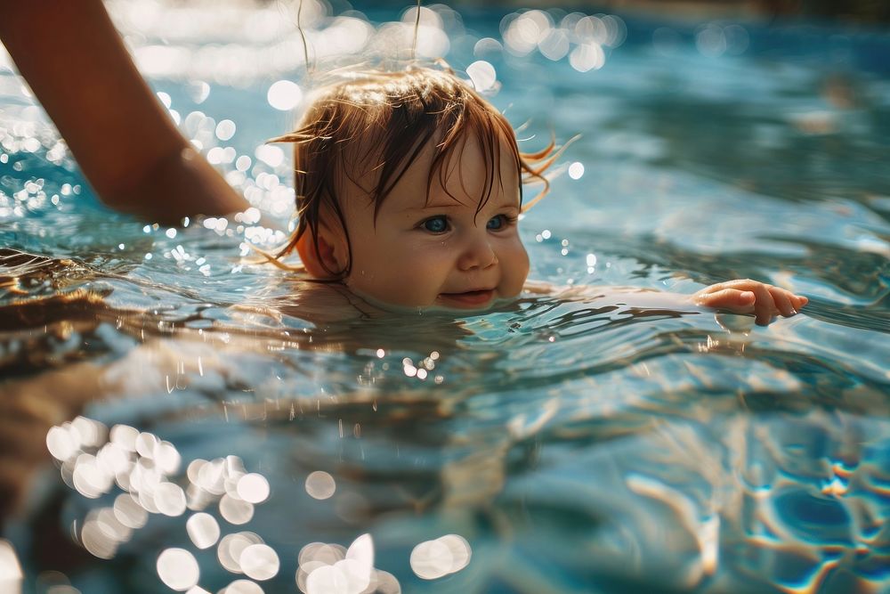 Baby swimming portrait outdoors bathing. AI generated Image by rawpixel.