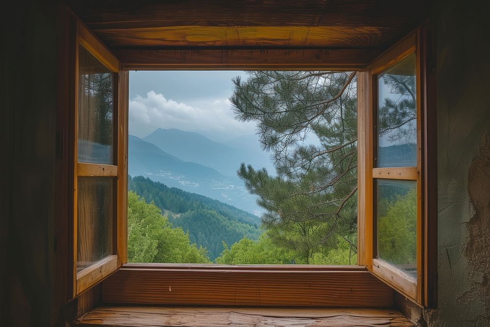Window see mountain architecture tranquility transparent.