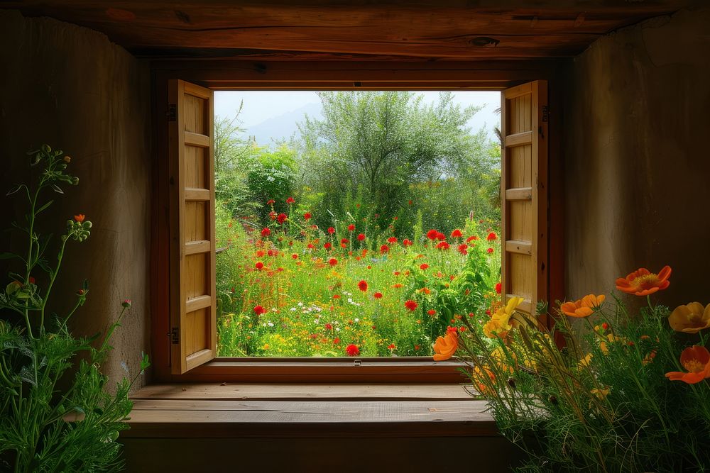Window see flower field plant architecture tranquility.