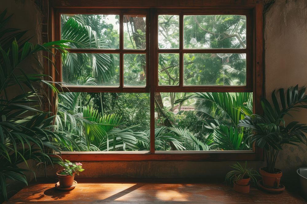 Window see jungle windowsill plant architecture.