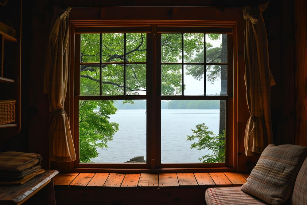 Window see lake furniture cottage chair.