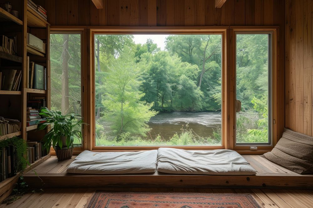 Window see river furniture hardwood cottage.