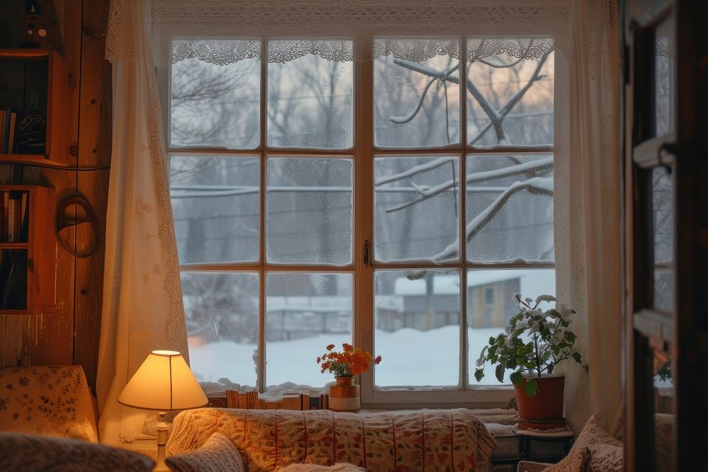 Window see snowflake windowsill furniture plant.