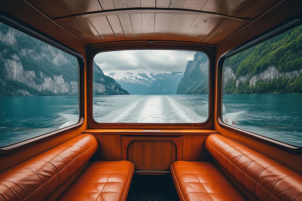 Stunning swiss landscape by lake vehicle window nature.