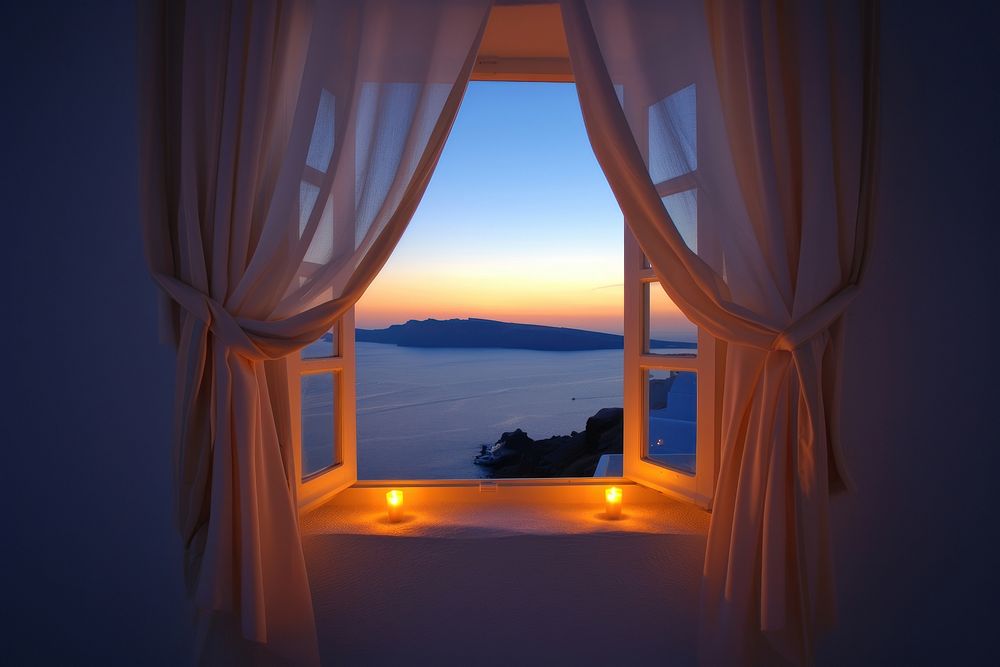 Window see santorini night architecture tranquility.