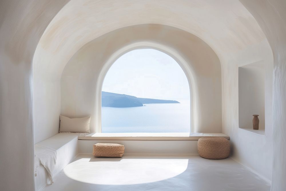 Window see santorini architecture room tranquility.