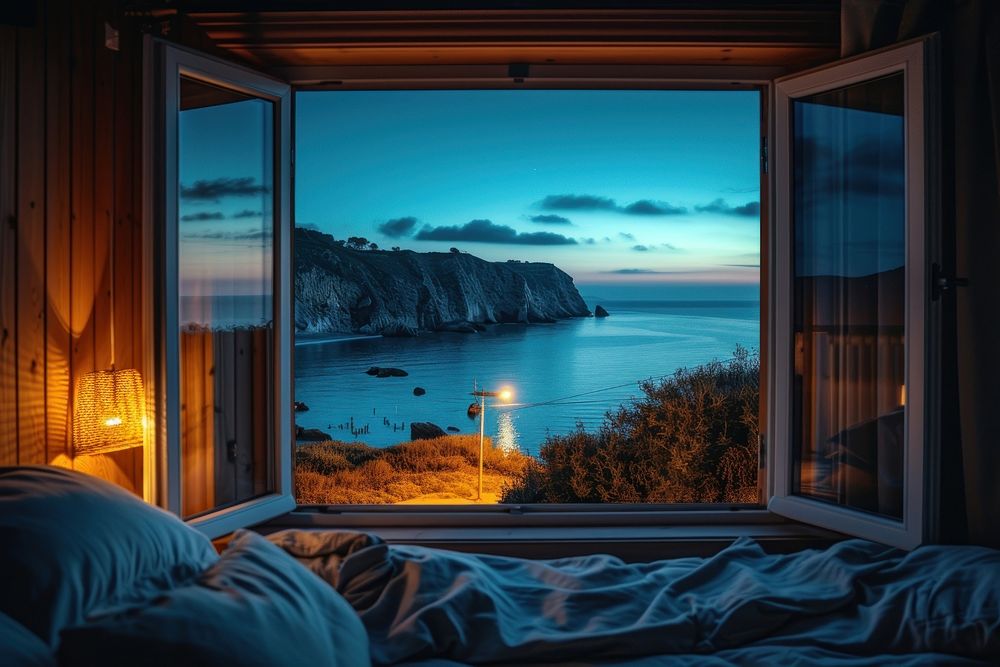 Window see sea cliffs furniture outdoors nature.