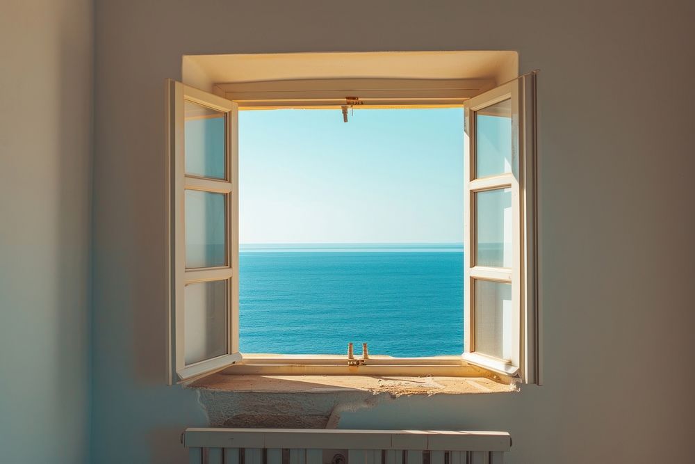 Window see seascape windowsill room architecture.