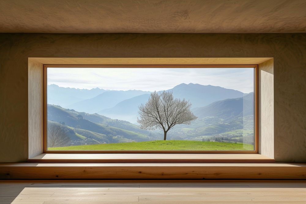 Window see mountain range house room architecture.