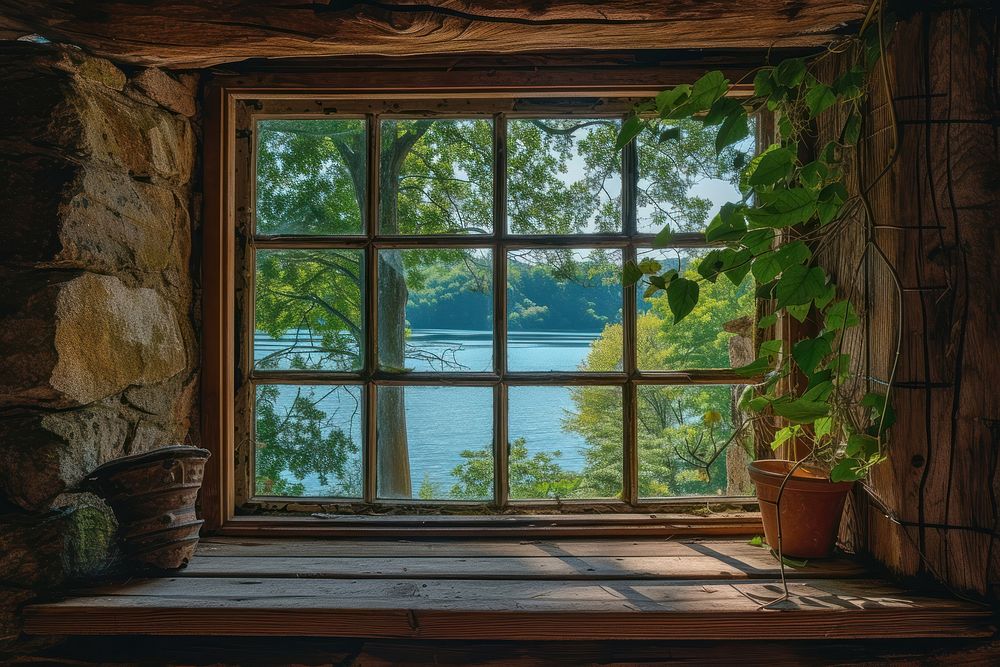 Window see river windowsill plant house.