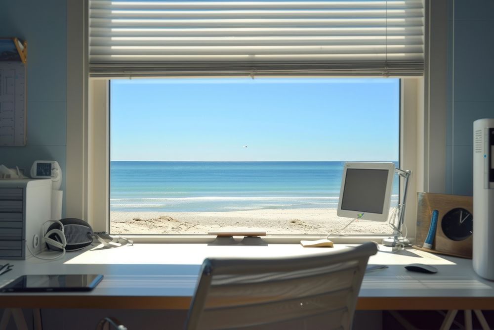 Window see beach furniture computer office.