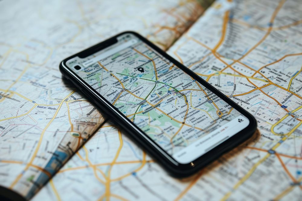 Mobile Phone Map map phone mobile phone. AI generated Image by rawpixel.