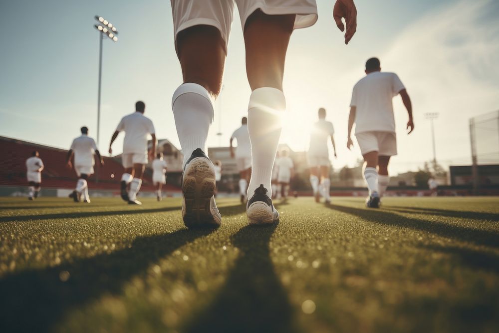 Professional soccer players running onto field football sports adult. AI generated Image by rawpixel.