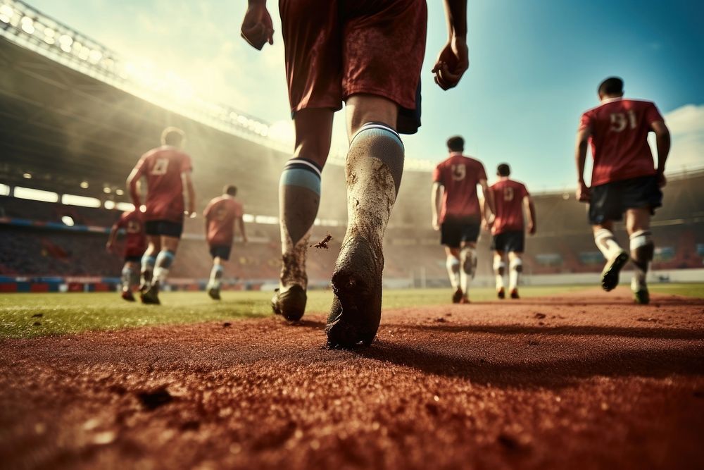Professional soccer players running onto field football sports determination. AI generated Image by rawpixel.