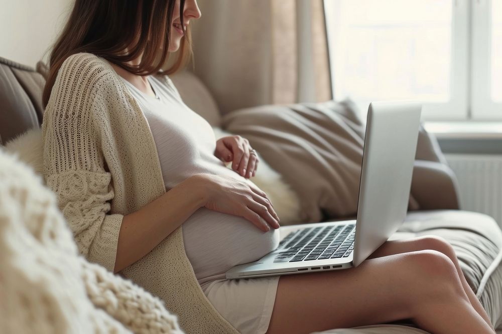 Pregnant woman with laptop furniture computer sitting. AI generated Image by rawpixel.